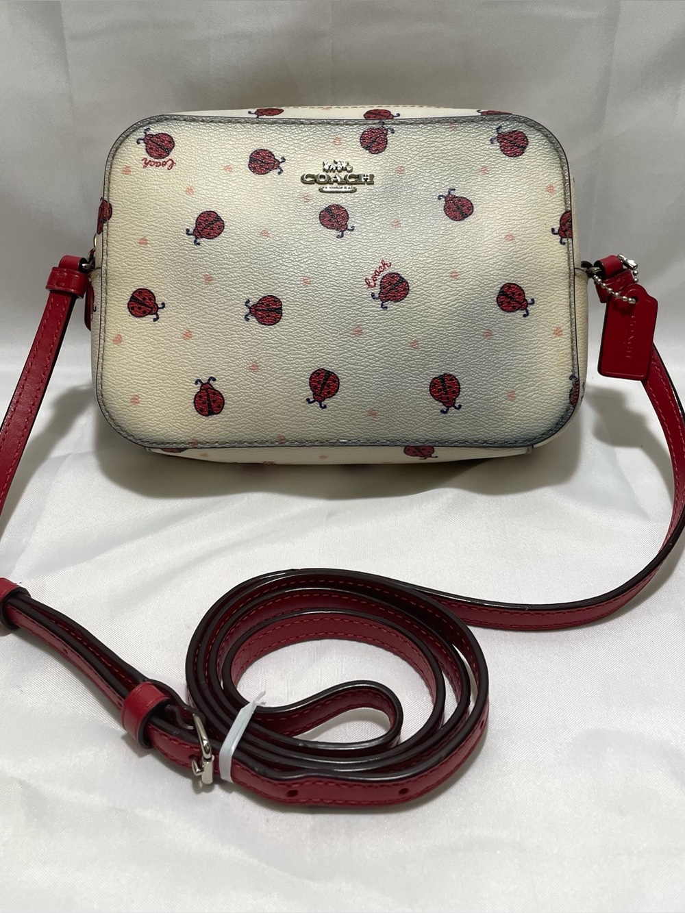 Coach Chalk & Red Ladybug Print Mini Camera Bag Crossbody